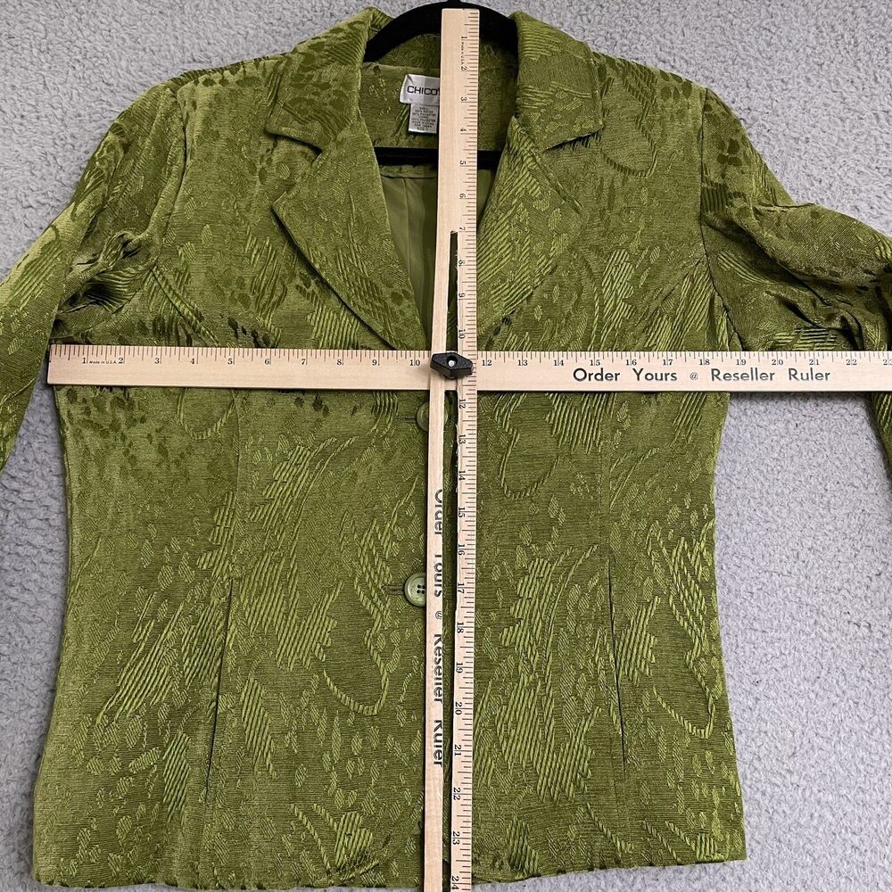 Chico's Emerald Green Sleek Texture Merrin jacket Blazer Kenai Olive Size 1 M - Picture 6 of 8
